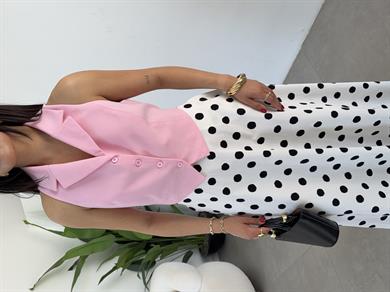 Pembe Düğmeli Dokuma Yelek