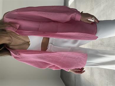 Pembe Düşük Omuz Oversize Gömlek