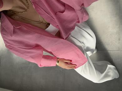 Pembe Düşük Omuz Oversize Gömlek
