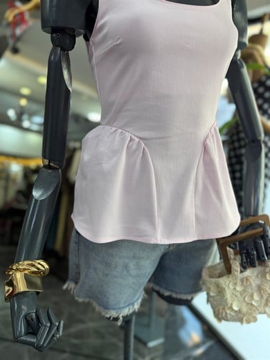 Pembe Eteği Balon Detaylı Bluz