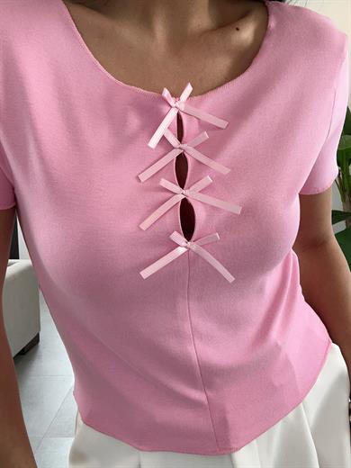 Pembe Fiyonk Detaylı Bluz