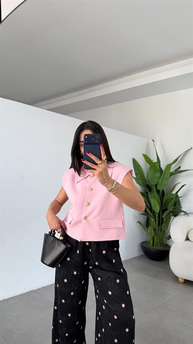 Pembe Gold Düğmeli Tasarım Yelek