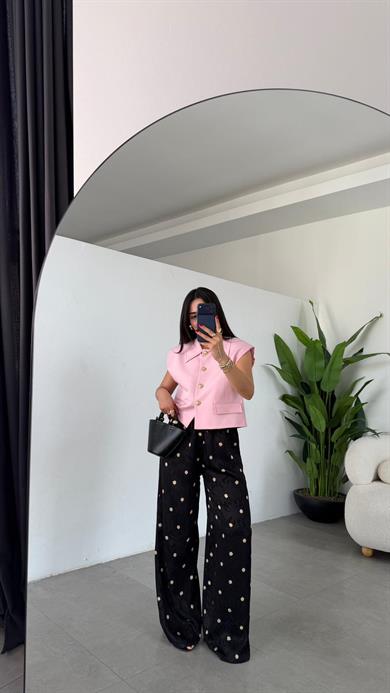 Pembe Gold Düğmeli Tasarım Yelek