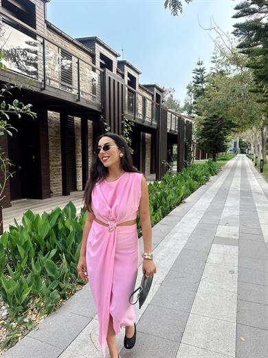 Pembe Gold Toka Detaylı Elbise