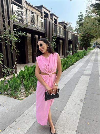 Pembe Gold Toka Detaylı Elbise