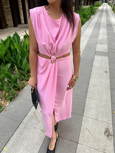 Pembe Gold Toka Detaylı Elbise