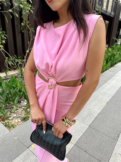 Pembe Gold Toka Detaylı Elbise