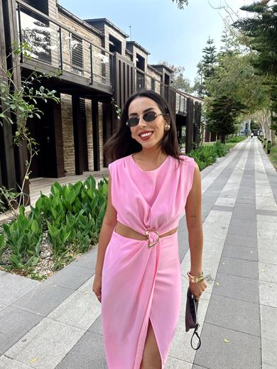 Pembe Gold Toka Detaylı Elbise