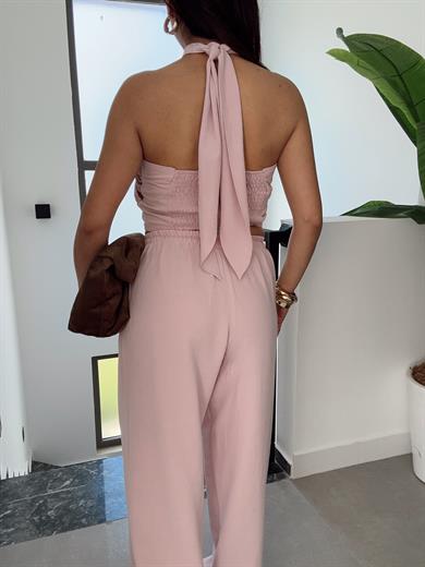 Pembe Halter Yaka Bluz Takım