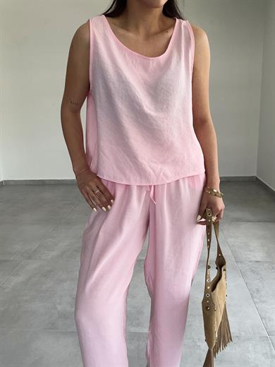 Pembe Kalın Askılı Tensel Kumaş Takım