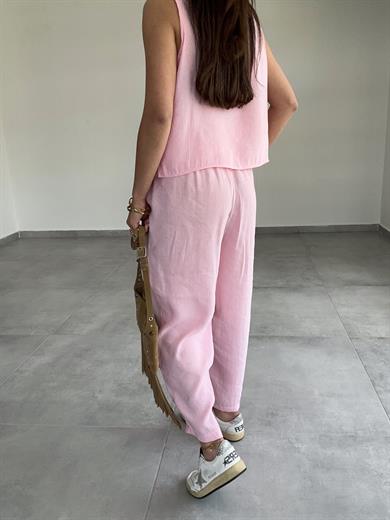 Pembe Kalın Askılı Tensel Kumaş Takım