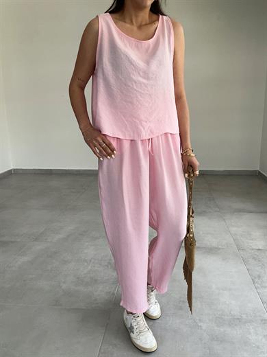 Pembe Kalın Askılı Tensel Kumaş Takım