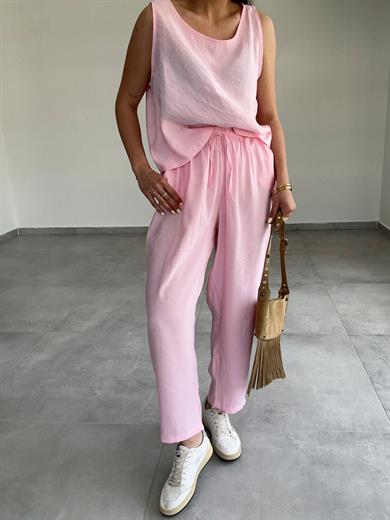 Pembe Kalın Askılı Tensel Kumaş Takım