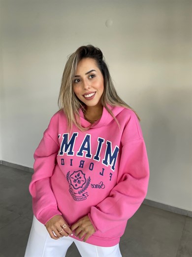 Pembe Kapşonlu Sweatshırt