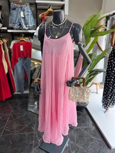 Pembe Kemerli Askılı Elbise