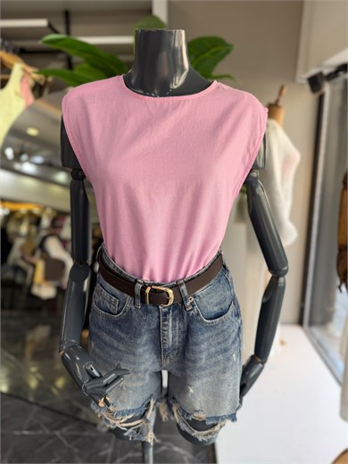 Pembe Keten Vatkalı Bluz
