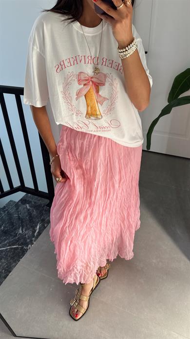 Pembe Kırışık Etek