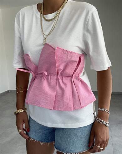Pembe Korsajlı Tshirt