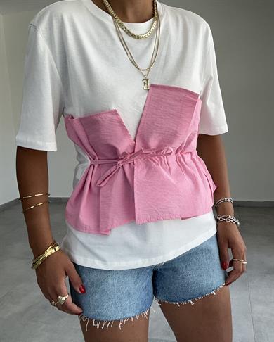 Pembe Korsajlı Tshirt