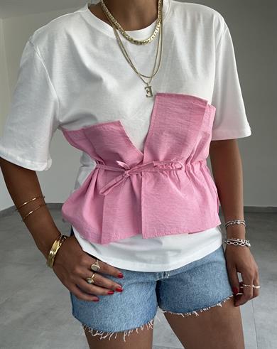 Pembe Korsajlı Tshirt