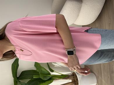 Pembe Modal Kumaş Bisiklet Yaka Tişört