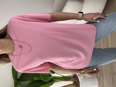 Pembe Modal Kumaş Bisiklet Yaka Tişört