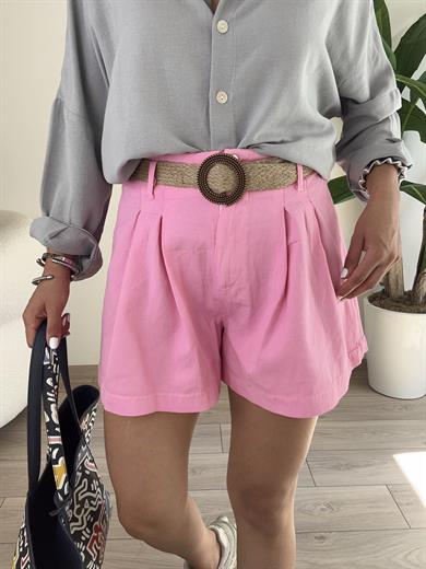 Pembe Pileli Kemerli Şort