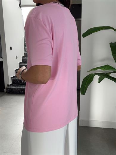 Pembe V Yaka  Basic Tişört