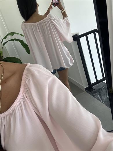Pembe Yakası Lastikli Bluz