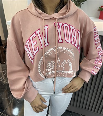 Pembe Yazılı Kapşonlu Sweat