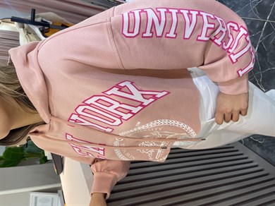 Pembe Yazılı Kapşonlu Sweat