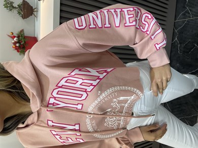 Pembe Yazılı Kapşonlu Sweat