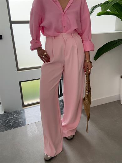 Pembe Yüksek Bel Premium  Palazzo Pantolon