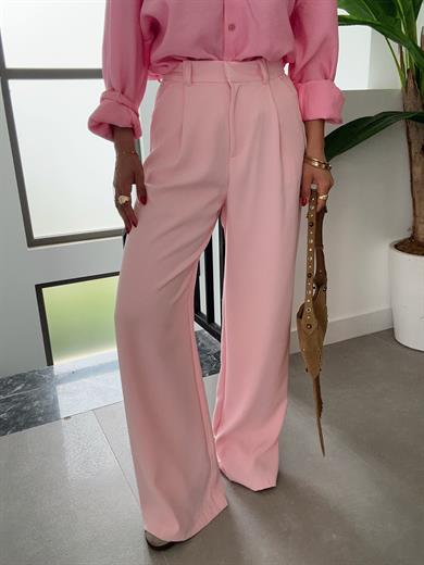 Pembe Yüksek Bel Premium  Palazzo Pantolon