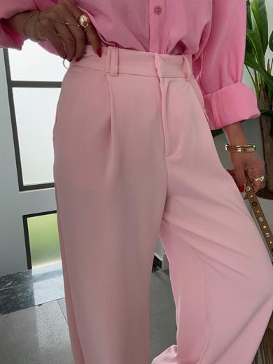Pembe Yüksek Bel Premium  Palazzo Pantolon