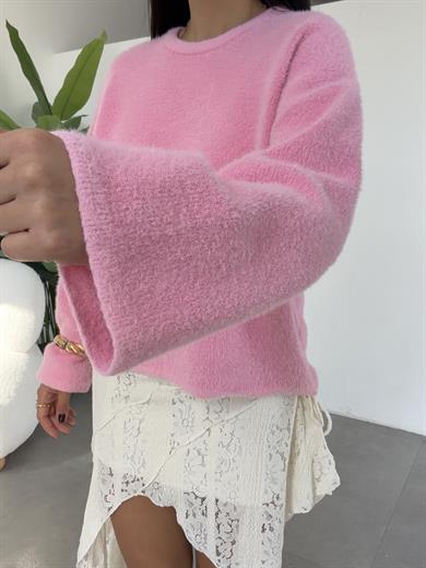 Pembe Yumoş Bol Kol Kazak