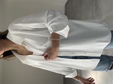 Pera Beyaz Düşük Omuz Gömlek