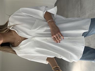 Pera Beyaz Düşük Omuz Gömlek