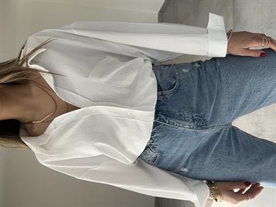 Pera Beyaz Düşük Omuz Gömlek