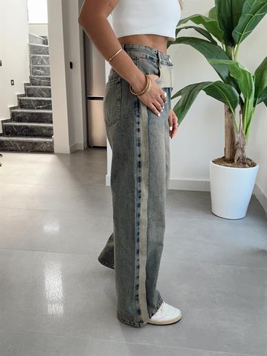 Perge Yırtık Detaylı Füme Jean Pantolon