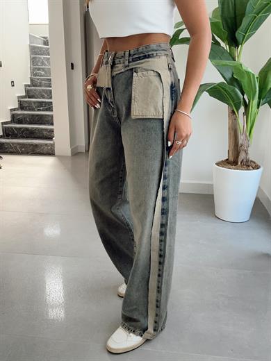 Perge Yırtık Detaylı Füme Jean Pantolon