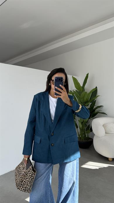 Petrol Süet Blazer Ceket