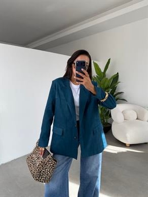 Petrol Süet Blazer Ceket