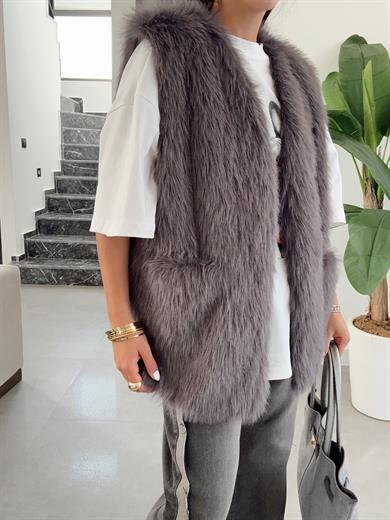 Plush Antrasit Kürk Yelek