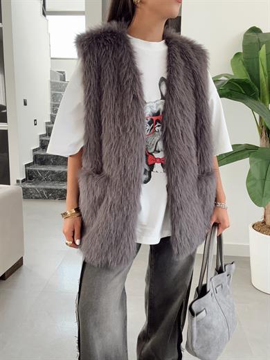 Plush Antrasit Kürk Yelek