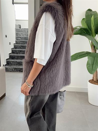 Plush Antrasit Kürk Yelek