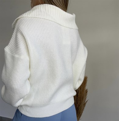 Polo Yaka Ekru Triko Kazak