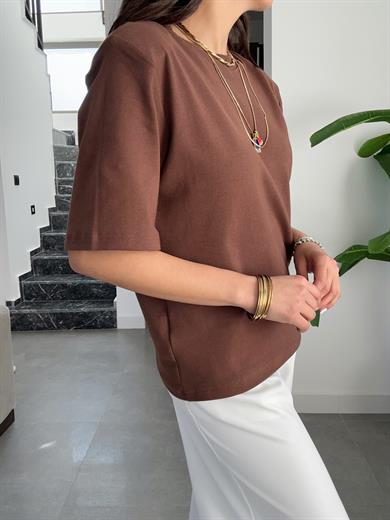 Premium Vatkalı Kahve Tişört