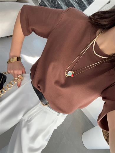 Premium Vatkalı Kahve Tişört