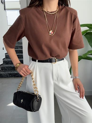 Premium Vatkalı Kahve Tişört